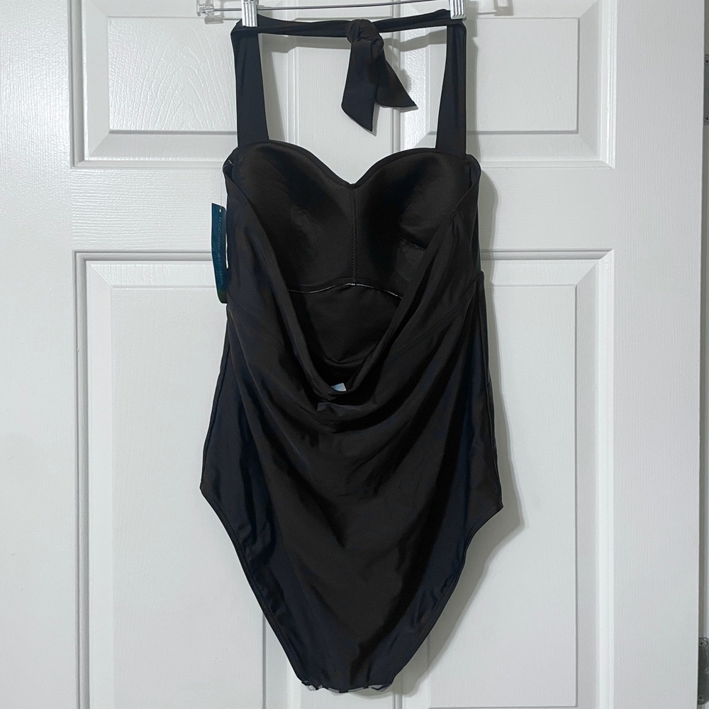Tropical Escape Women's Floral Blue and Black Swimsuit Size 18W - Picture 4 of 12